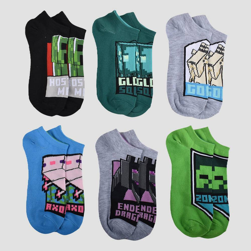 Boys' Minecraft 6pk No Show Socks - Green S/M