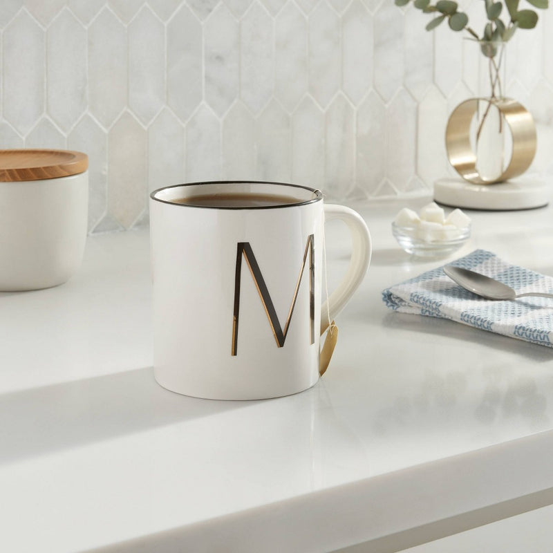 16oz Stoneware Monogram M Mug Ivory - Threshold