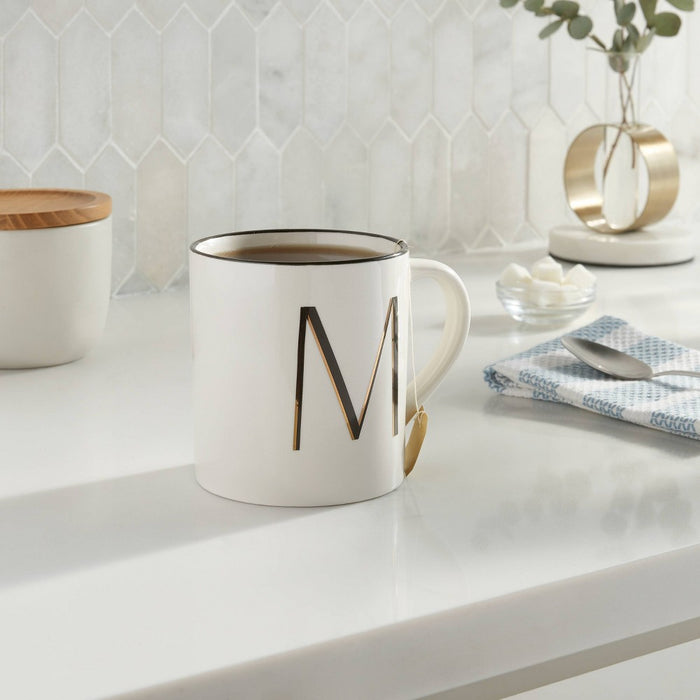 16oz Stoneware Monogram M Mug Ivory - Threshold
