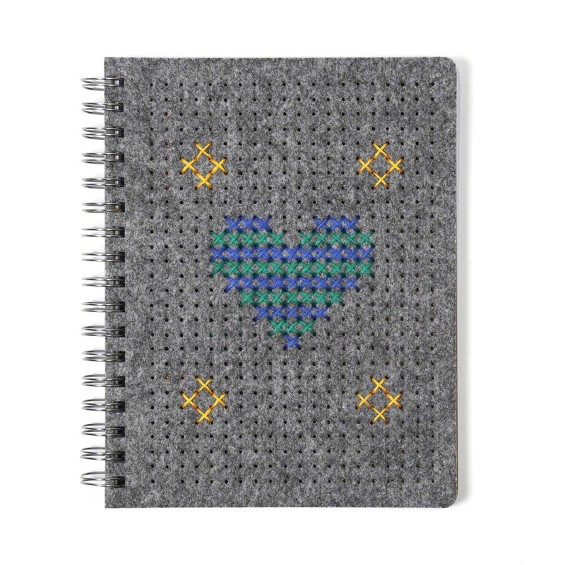 Yoobi Evolve Journal 7"x9" Cross Stitch Heather Gray Felt