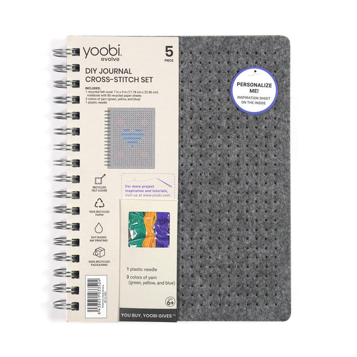 Yoobi Evolve Journal 7"x9" Cross Stitch Heather Gray Felt
