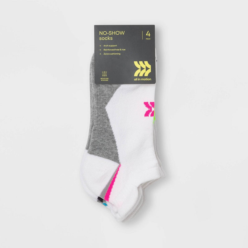 Women's Active 4pk 4-10 No Show with Heel Tab Athletic Socks