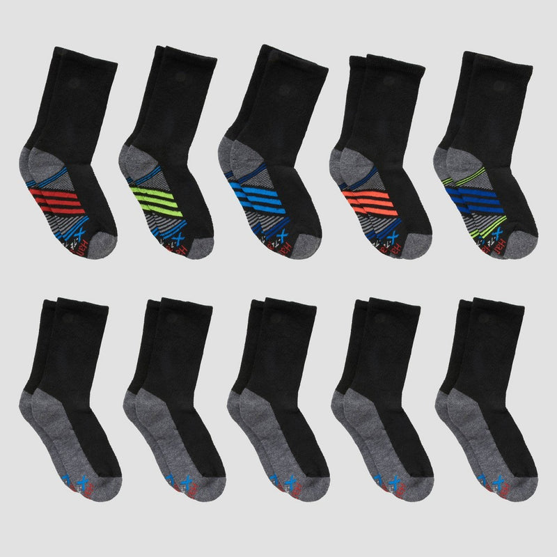 Hanes Boys' 10pk Premium Crew Athletic Socks - Black L