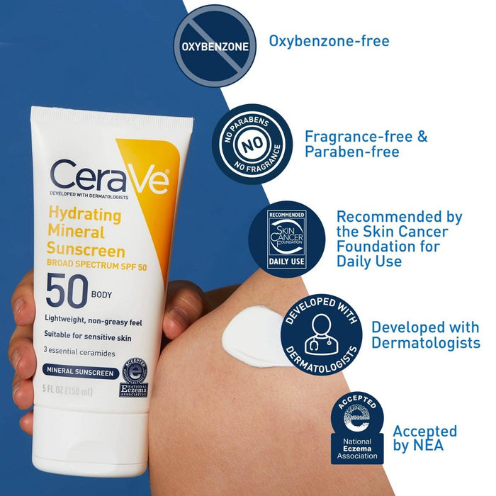 CeraVe Hydrating 100% Mineral Sunscreen for Body - SPF 50 - 5 fl oz