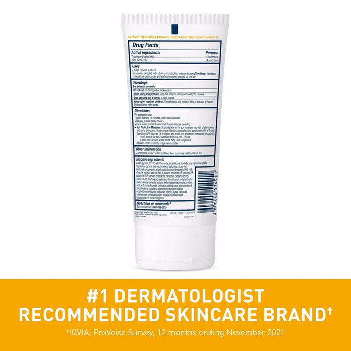 CeraVe Hydrating 100% Mineral Sunscreen for Body - SPF 50 - 5 fl oz