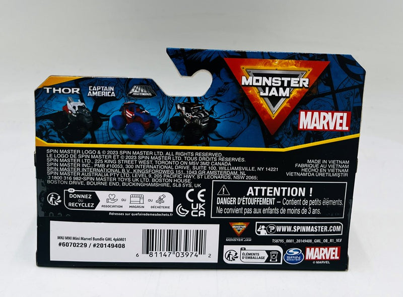 Monster Jam Marvel Mini Bundle- Thor, Captain America, War Machine