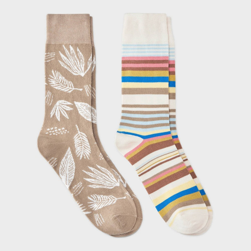 Men's Leaf Print Novelty Crew Socks 2pk - Goodfellow & Co Khaki 7-12