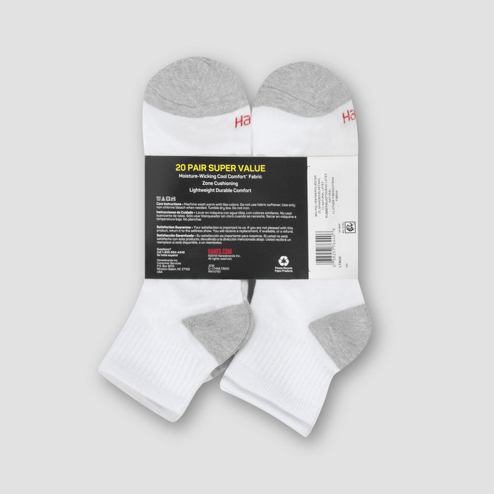 Hanes Men's 20pk Lightweight Comfort Super Value Ankle Socks - White/Gray 6-12