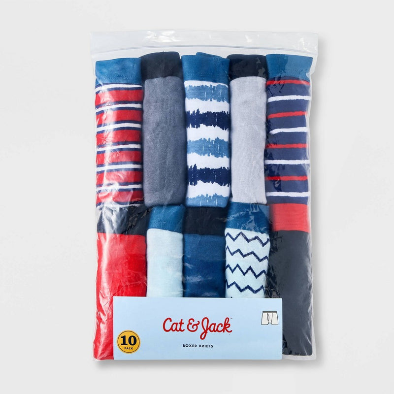 Boys' 10pk Striped Boxer Briefs - Cat & Jack Red/Blue S
