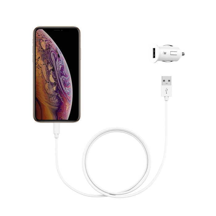 Just Wireless 12W 1-Port USB-A Car Charger with 4ft TPU Lightning to USB-A Cable - White