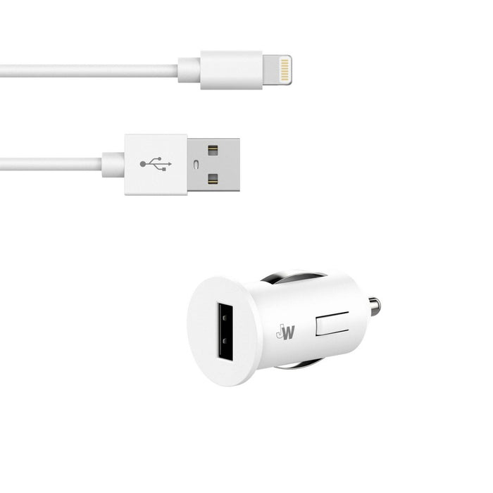 Just Wireless 12W 1-Port USB-A Car Charger with 4ft TPU Lightning to USB-A Cable - White