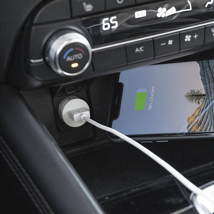 Just Wireless 12W 1-Port USB-A Car Charger with 4ft TPU Lightning to USB-A Cable - White