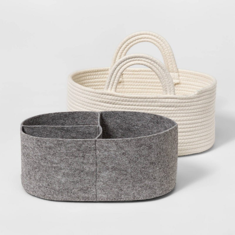 Coiled Rope Diaper Caddy with Dividers - Cloud Island Cream