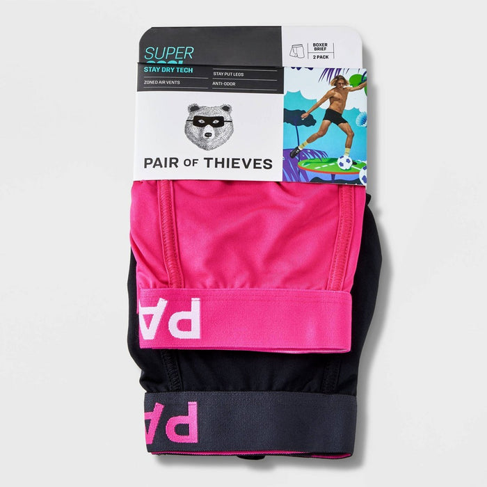Pair of Thieves Men's SuperCool Boxer Briefs 2pk - Pink/Black L: Moisture-Wicking, Anti-Odor, Cooling Pouch