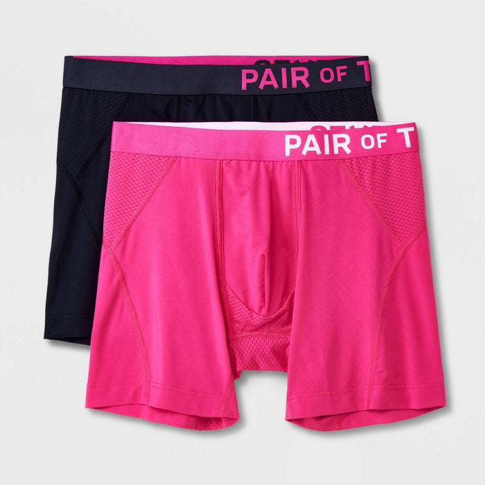 Pair of Thieves Men's SuperCool Boxer Briefs 2pk - Pink/Black L: Moisture-Wicking, Anti-Odor, Cooling Pouch