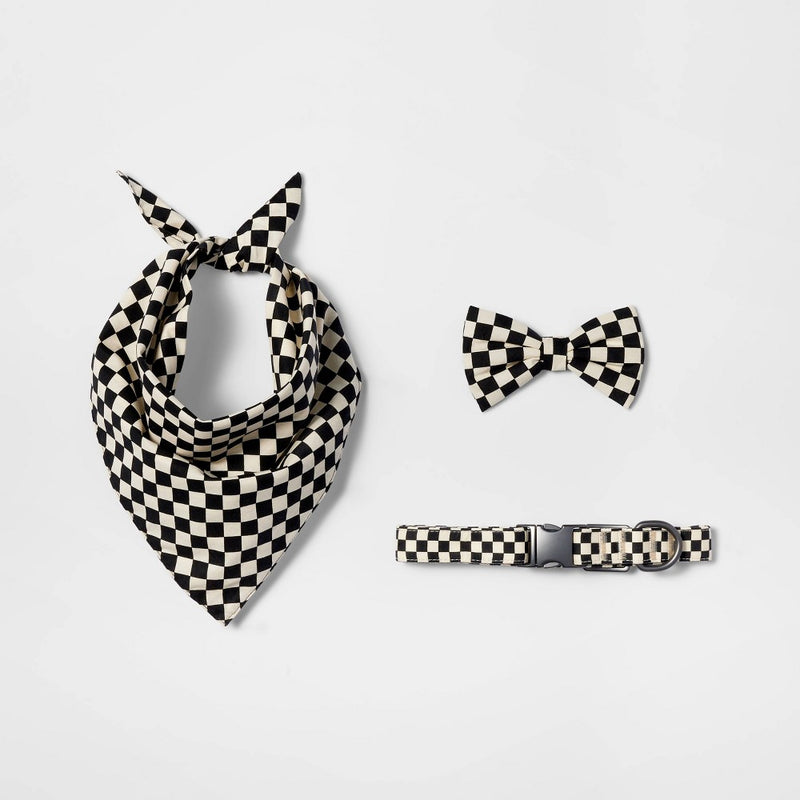 Checkerboard Cat and Dog Bandana - Boots & Barkley - White/Black - One Size Fits Most
