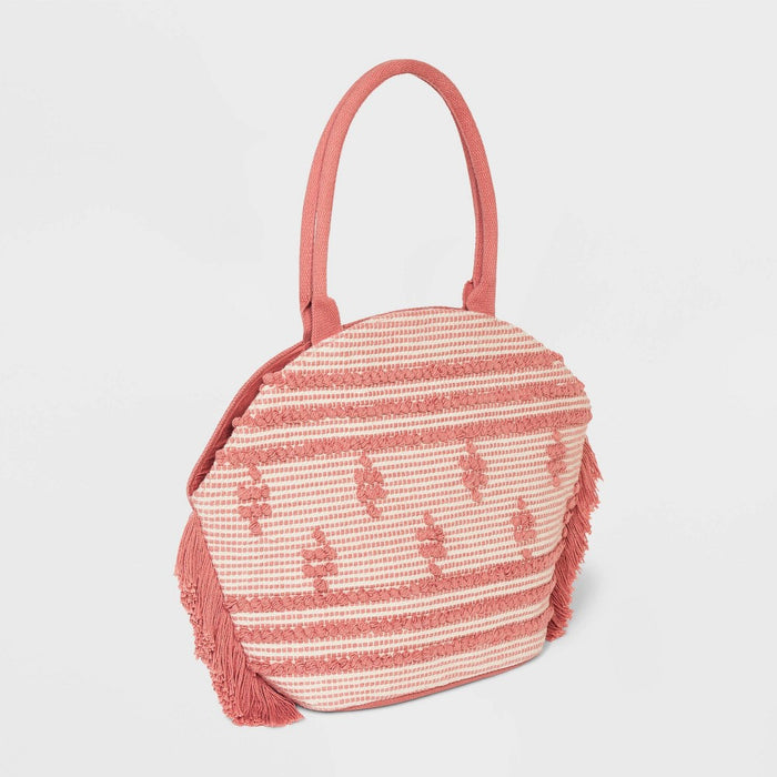 Straw Fringe Tote Handbag - Shade & Shore Rose Pink