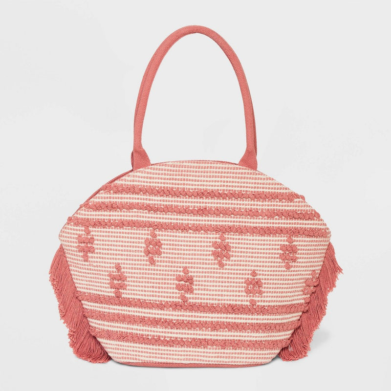 Straw Fringe Tote Handbag - Shade & Shore Rose Pink (LOCAL PICKUP ONLY)