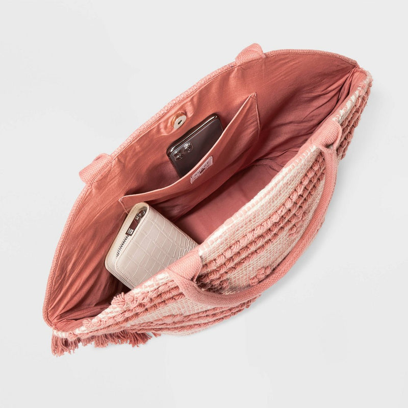 Straw Fringe Tote Handbag - Shade & Shore Rose Pink (LOCAL PICKUP ONLY)