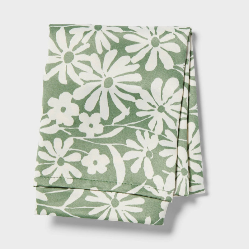 Standard Satin Pillow Cases Green Floral - Room Essentials