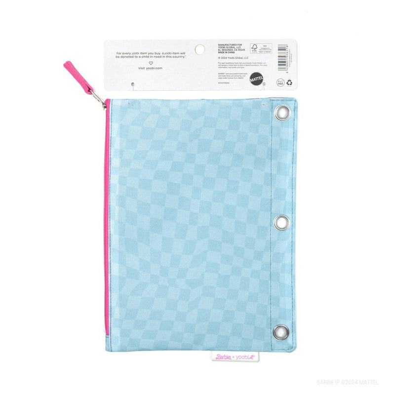 Yoobi Single Zip Binder Pencil Pouch Barbie Palm Tree Checker