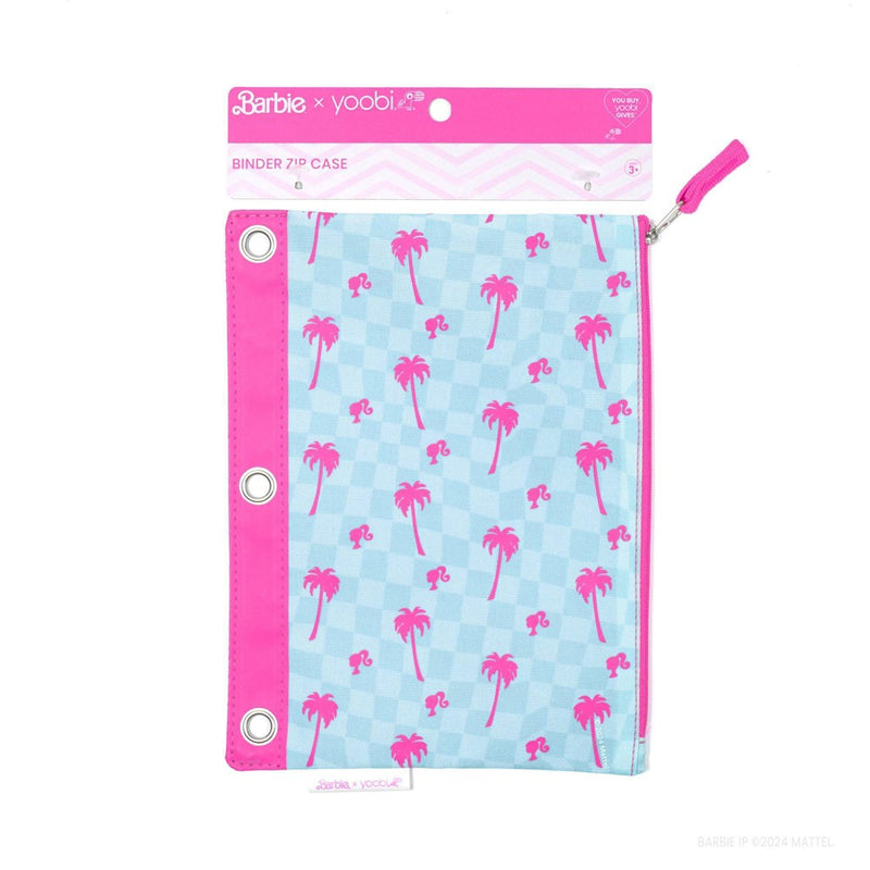 Yoobi Single Zip Binder Pencil Pouch Barbie Palm Tree Checker