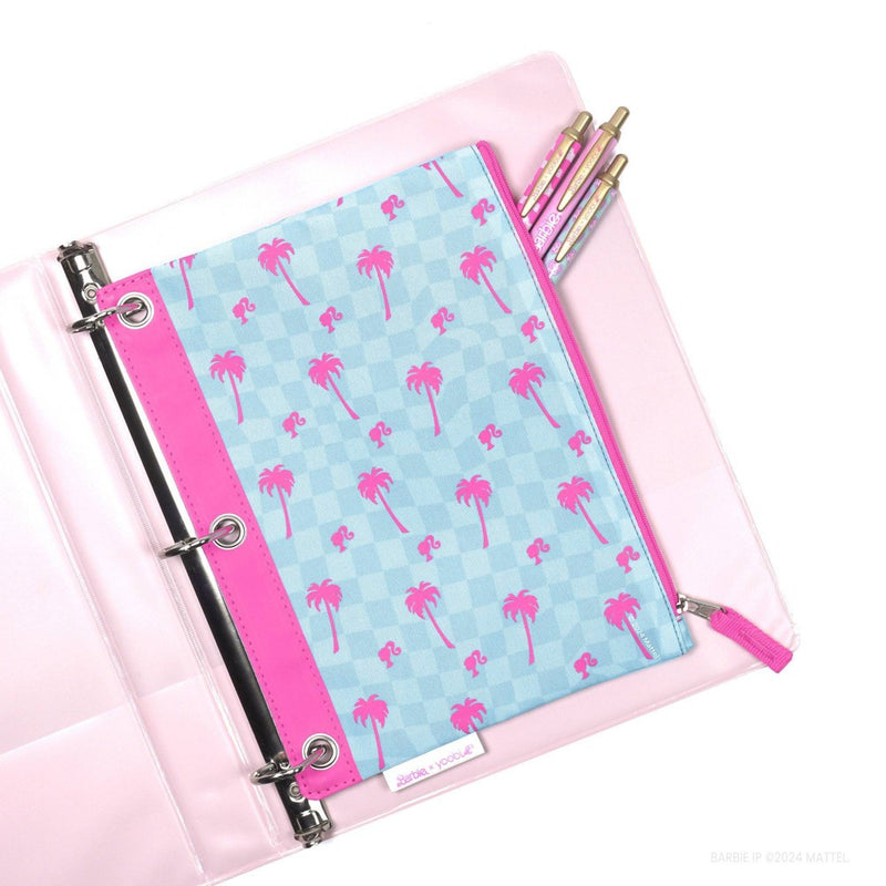 Yoobi Single Zip Binder Pencil Pouch Barbie Palm Tree Checker