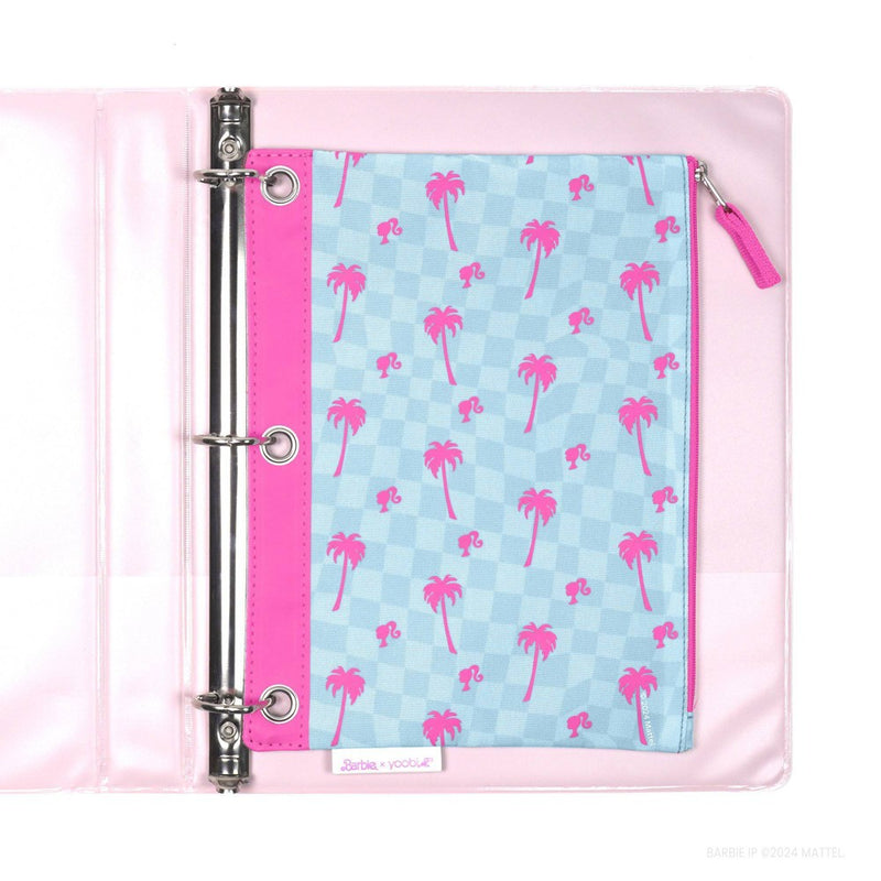 Yoobi Single Zip Binder Pencil Pouch Barbie Palm Tree Checker