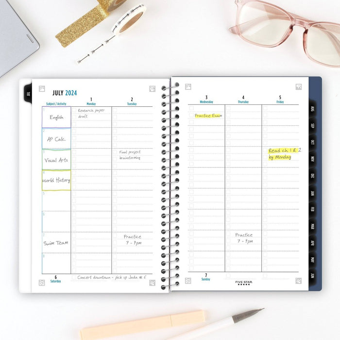 Five Star Style Small July 2024 - June 2025 Weekly/Monthly Planner Waves