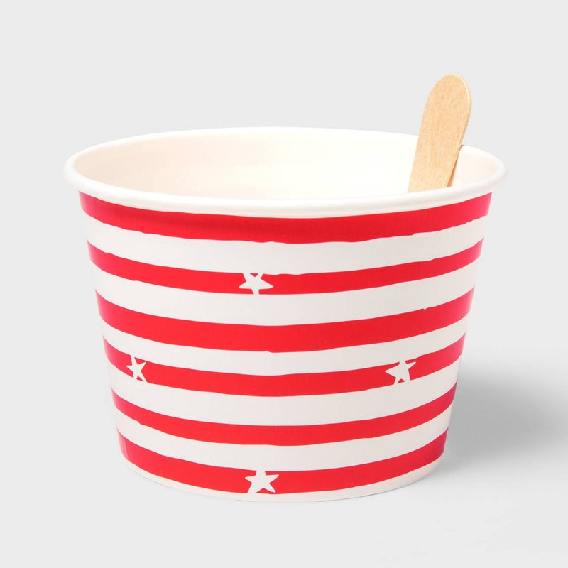 10ct Treat Cups with Wooden Spoons Americana Red Stripes - Sun Squad: Patriotic Disposable Serveware