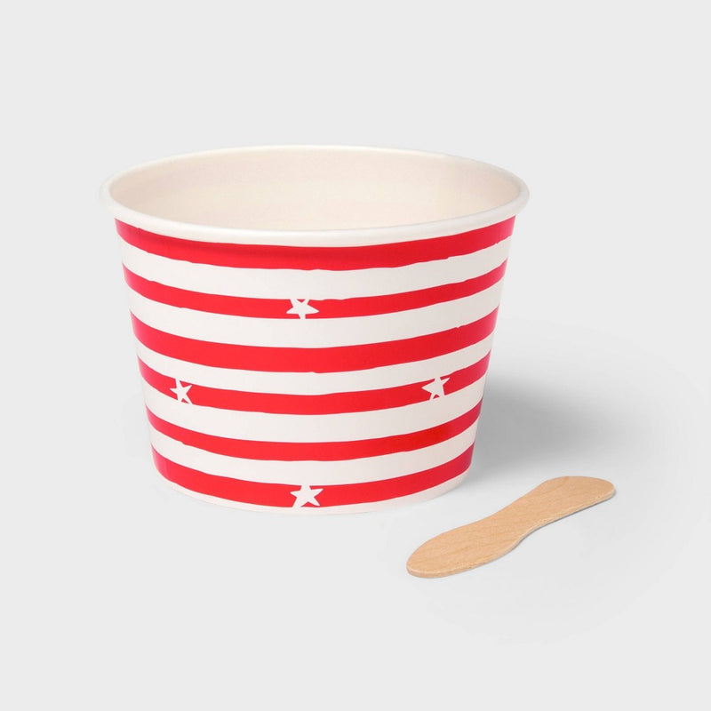 10ct Treat Cups with Wooden Spoons Americana Red Stripes - Sun Squad: Patriotic Disposable Serveware