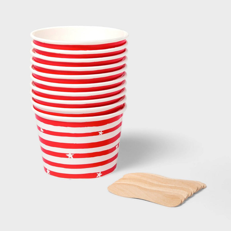 10ct Treat Cups with Wooden Spoons Americana Red Stripes - Sun Squad: Patriotic Disposable Serveware