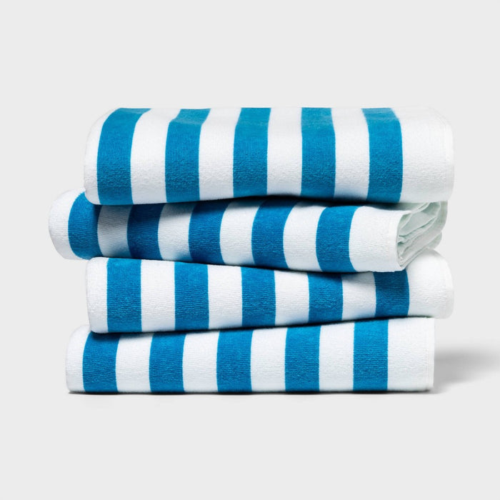 4pk Striped Beach Towels Blue - Sun Squad