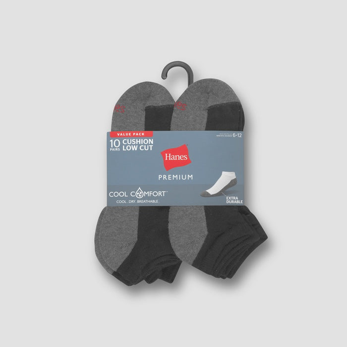 Men's Hanes Premium Low Cut Socks 10pk - Black