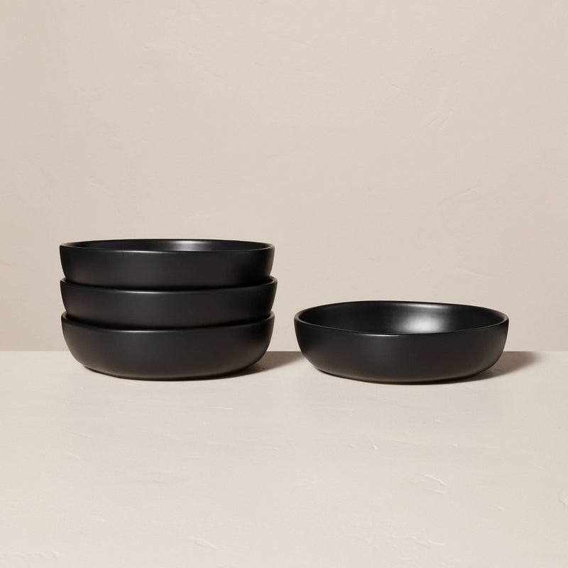 4pk 34oz Stoneware Pasta/Grain Bowl Set Black - Hearth & Hand with Magnolia: Dishwasher-Safe, Microwave-Safe