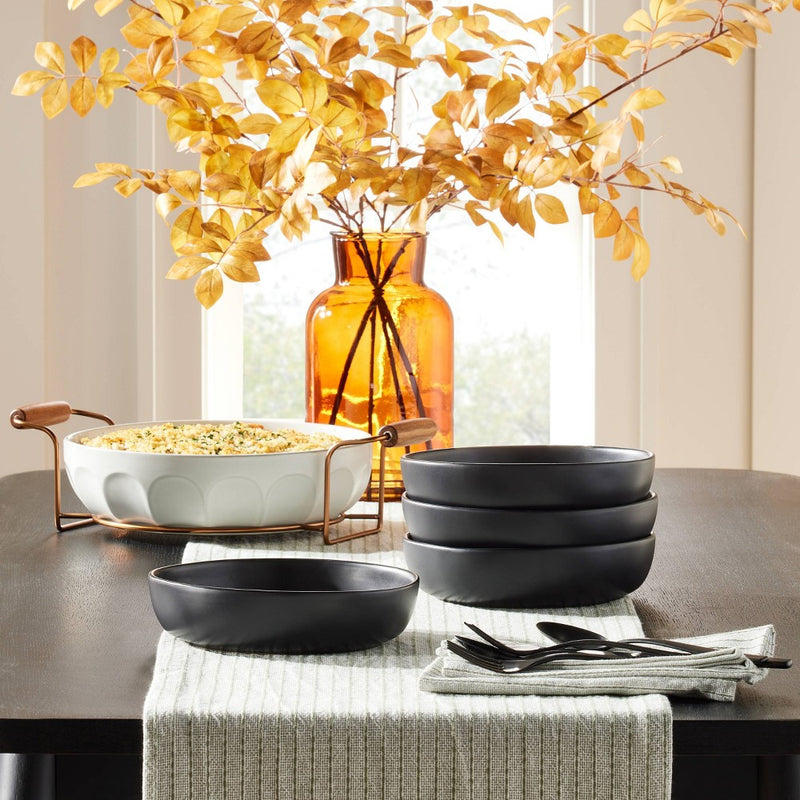 4pk 34oz Stoneware Pasta/Grain Bowl Set Black - Hearth & Hand with Magnolia: Dishwasher-Safe, Microwave-Safe