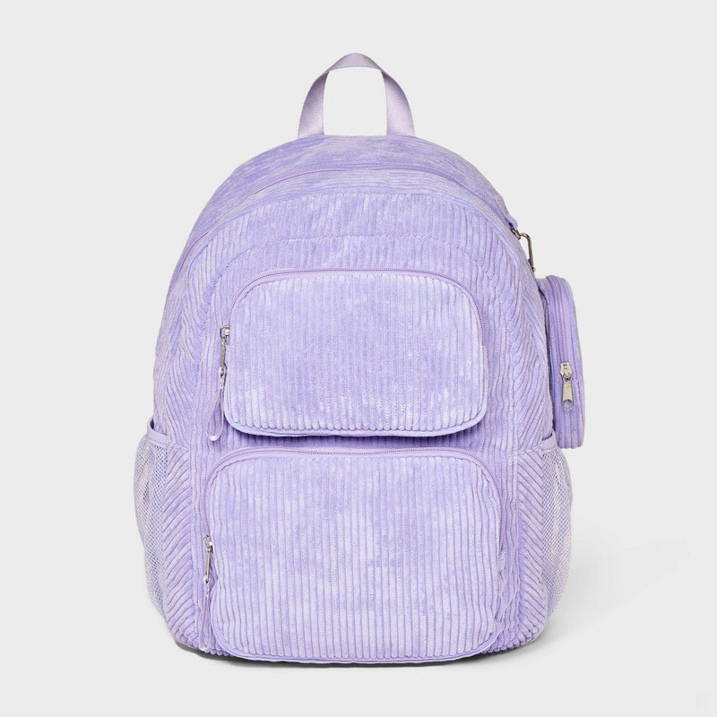 Kids' 16" Two Pocket Corduroy Backpack with Clip-On Case - art class Lavender"