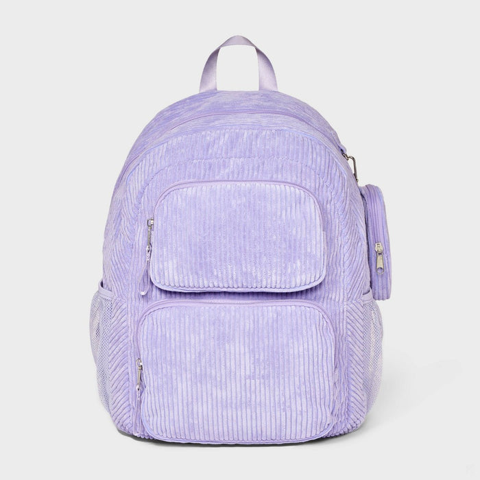Kids' 16" Two Pocket Corduroy Backpack with Clip-On Case - art class Lavender"