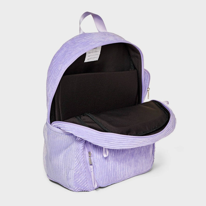 Kids' 16" Two Pocket Corduroy Backpack with Clip-On Case - art class Lavender"