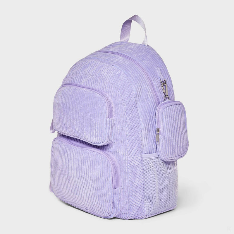 Kids' 16" Two Pocket Corduroy Backpack with Clip-On Case - art class Lavender"