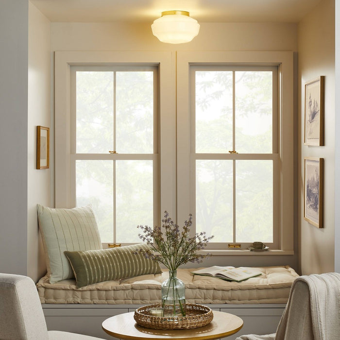 Milk Glass Flush Mount Celling Light Brass Finish - Hearth & Hand with Magnolia: ETL Listed, Iron Body, 2-Bulb Fixture