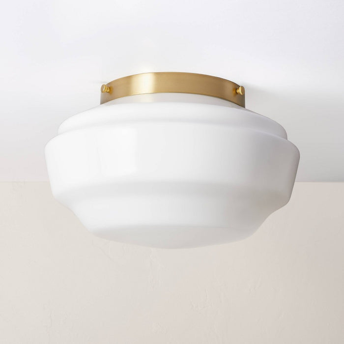 Milk Glass Flush Mount Celling Light Brass Finish - Hearth & Hand with Magnolia: ETL Listed, Iron Body, 2-Bulb Fixture