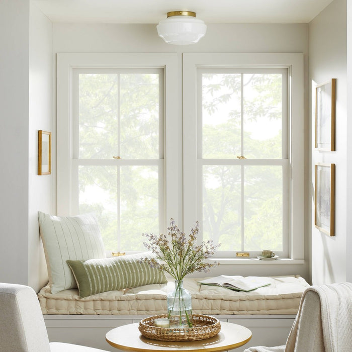 Milk Glass Flush Mount Celling Light Brass Finish - Hearth & Hand with Magnolia: ETL Listed, Iron Body, 2-Bulb Fixture