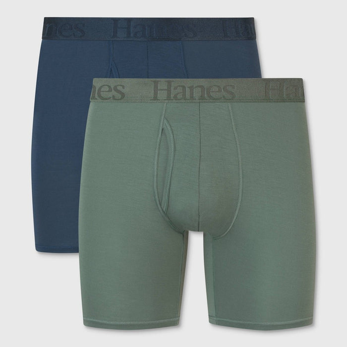 Hanes Originals Premium Men's SuperSoft Boxer Briefs 2pk - Sage Green/Black M