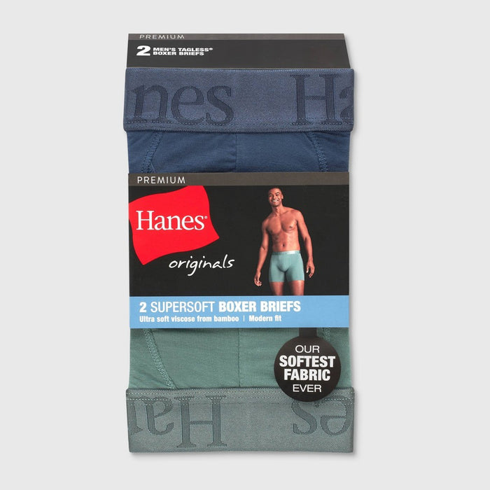 Hanes Originals Premium Men's SuperSoft Boxer Briefs 2pk - Sage Green/Black M
