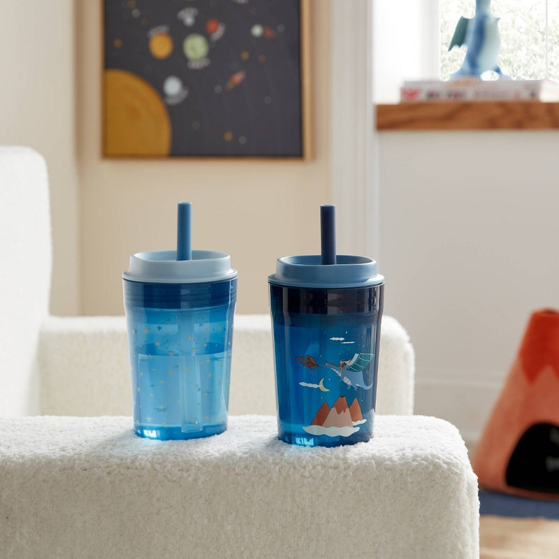 Kids' 14oz 2pk Dragon Single Wall Recycled Straw Tumblers Blue - Pillowfort