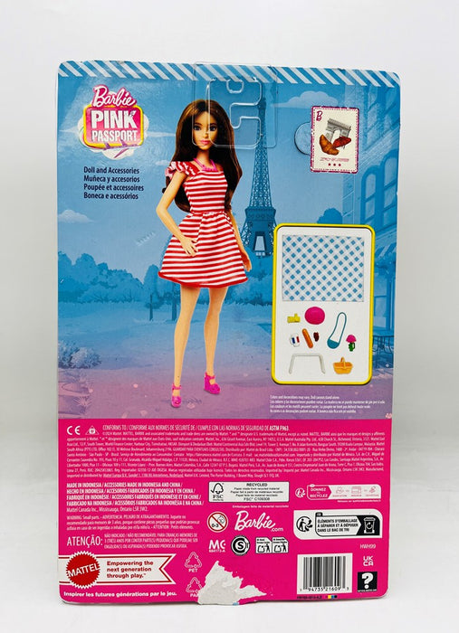 Barbie Pink Passport Paris Doll Set with Clothes & Picnic Accessories