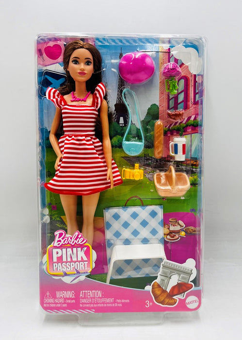 Barbie Pink Passport Paris Doll Set with Clothes & Picnic Accessories
