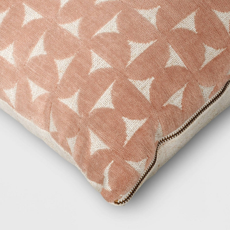 Velvet Jacquard Geo Square Throw Pillow Blush/Ivory - Threshold: Textured, Zippered, Indoor Decor