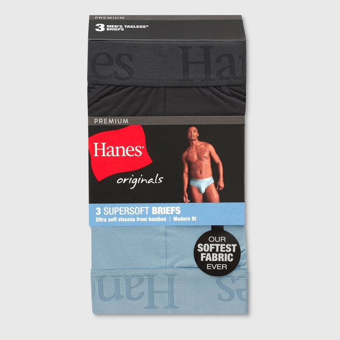 Hanes Originals Premium Men's SuperSoft Briefs 3pk - Blue/Black M